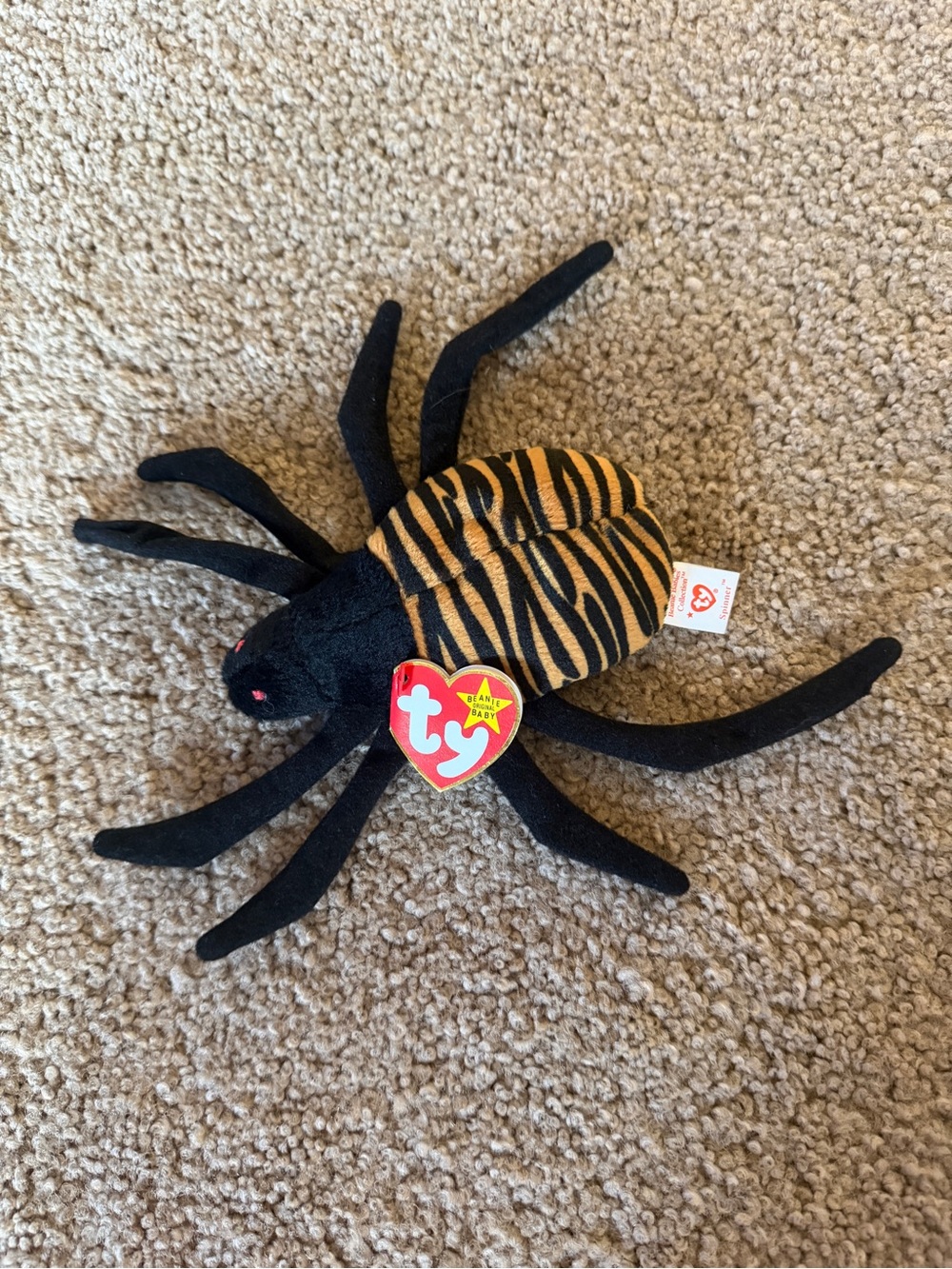 NWT Ty  Beanie Baby Black & Orange Striped Spider Plush Beanie Baby